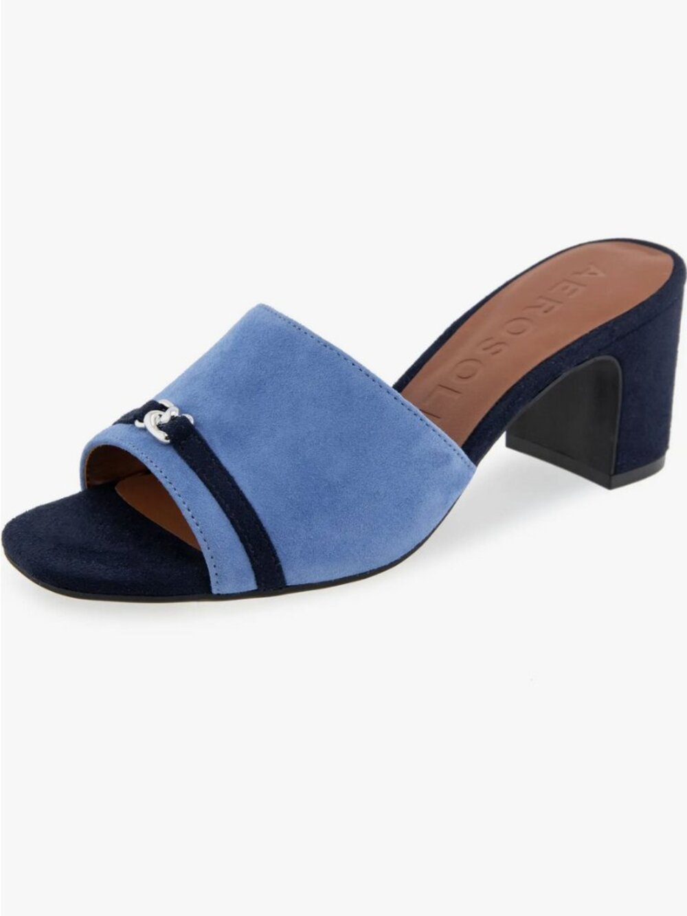 AEROSOLES Women's Gela Mule Heeled Sandal - Blue Jean Suede Size 6.5 NEW - Picture 4 of 7